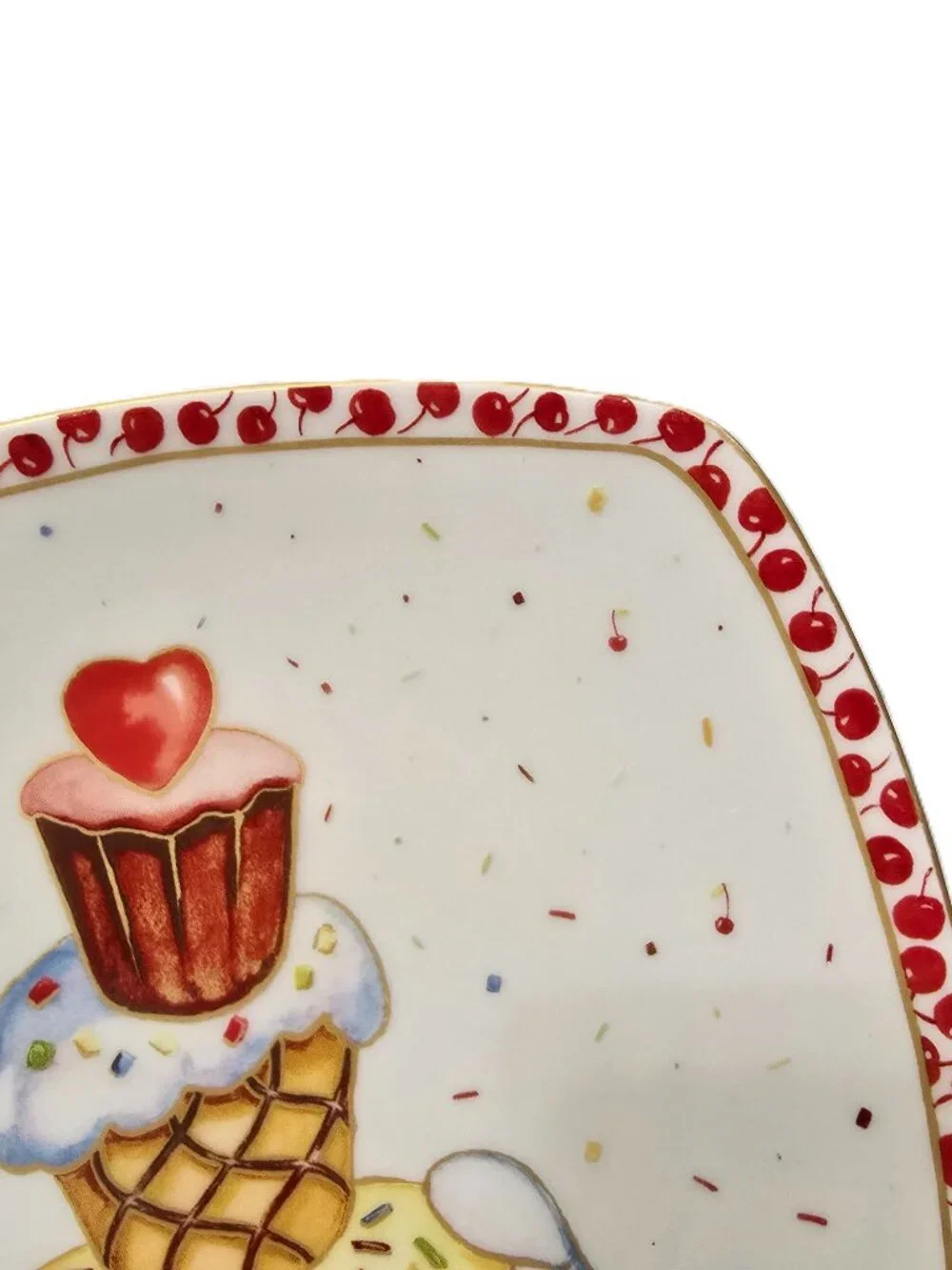 222 Fifth Sweet Confetti Plate Square Cupcake Tower Dessert Cherry Red Porcelain